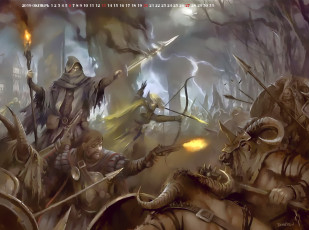 Картинка календари фэнтези 2019 битва calendar оружие существо рога человек