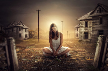 Картинка фэнтези фотоарт девушка фон дом свет