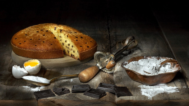 Обои картинки фото еда, пироги, мука, пирог, яйцо, шоколад