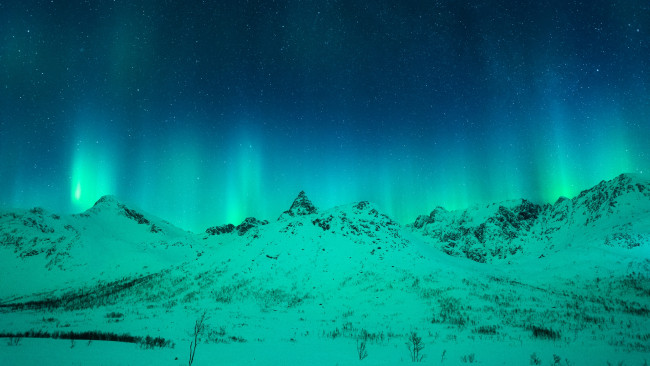 Обои картинки фото природа, северное сияние, северное, сияние, в, норвегии