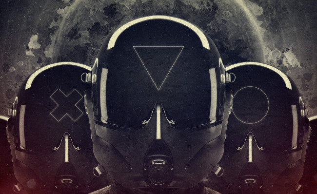 Обои картинки фото фэнтези, роботы,  киборги,  механизмы, значки, шлемы