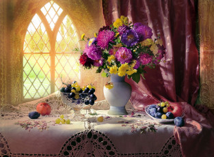 Картинка еда натюрморт букет сливы виноград