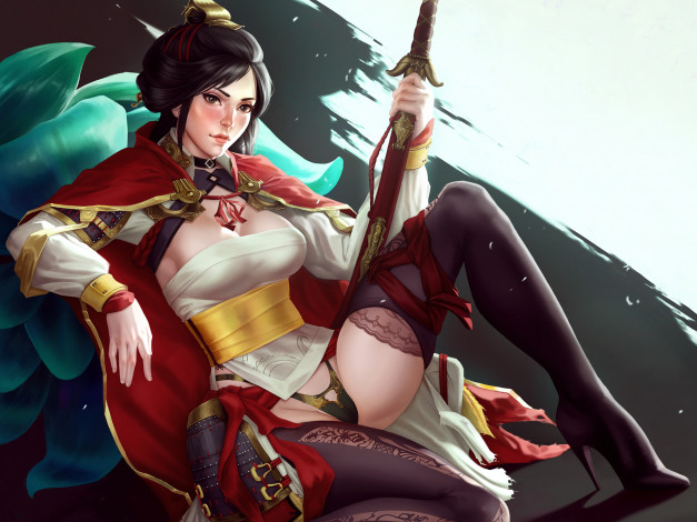 Обои картинки фото видео игры, total war,  three kingdoms, девушка, фон, униформа, катана