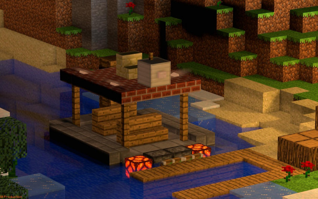 Обои картинки фото видео игры, minecraft, плот, причал