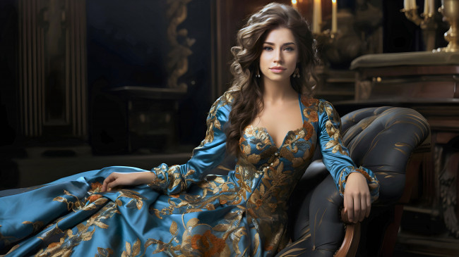 Обои картинки фото комп,  дизайн, разное, компьютерный дизайн, девушка, арт, платье, взгляд