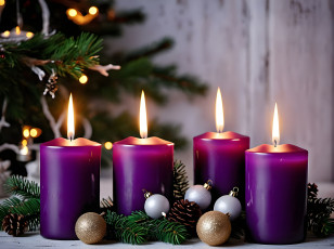 обоя праздничные, новогодние свечи, свечи, огоньки, шарики, ветки