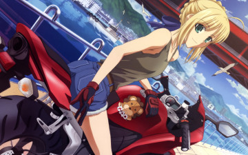 Картинка аниме fate stay night взгляд девушка мотоцикл saber