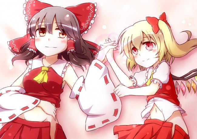 Обои картинки фото аниме, touhou, рейму, хакуре, фландрия, скарлет