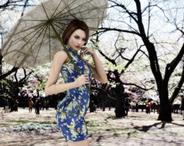 Обои картинки фото 3д графика, people , люди, зонтик