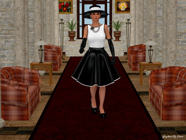 Обои картинки фото 3д графика, people , люди, девушка, кресла, шляпа, комната