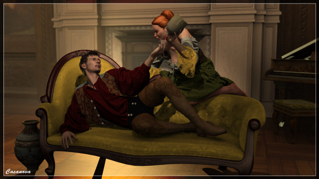 Обои картинки фото 3д графика, people , люди, диван, женщина, вино, мужчина