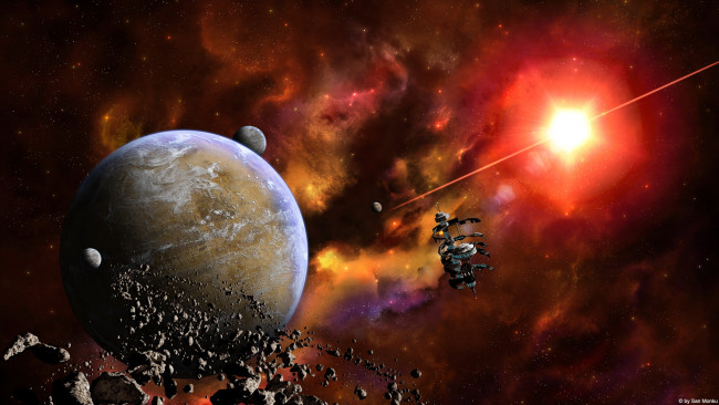 Обои картинки фото космос, арт, планета, астероиды