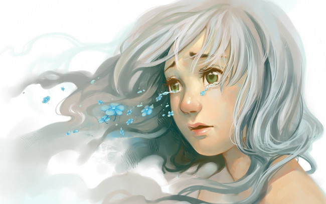 Обои картинки фото рисованные, люди, взгляд, волосы