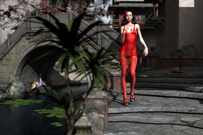 Обои картинки фото 3д графика, people , люди, платье, девушка