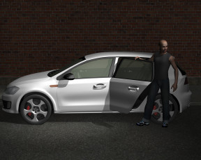 Картинка 3д+графика люди+ people взгляд мужчина фон автомобиль