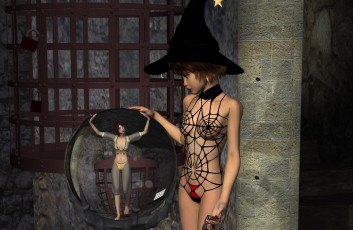 Картинка 3д+графика праздники+ holidays колдовство взгляд сфера шляпа девушка фон