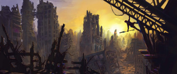 Картинка фэнтези иные+миры +иные+времена арт обломки человек солнце руины город jon baker