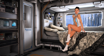 Картинка 3д+графика люди+ people кровать фон взгляд девушка