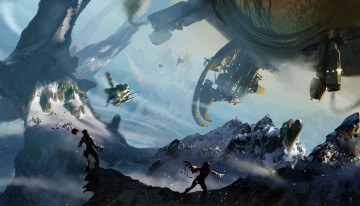 Картинка фэнтези космические+корабли +звездолеты +станции металл корабль снег битва выстрелы гры арт оружие