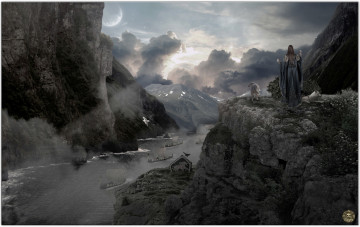 Картинка фэнтези пейзажи восход фьорд