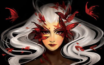 Картинка фэнтези существа рога девушка бабочки