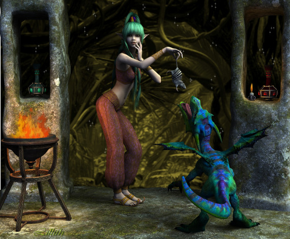 Обои картинки фото 3д графика, эльфы , elves, фон, взгляд, эльфийка, дракон