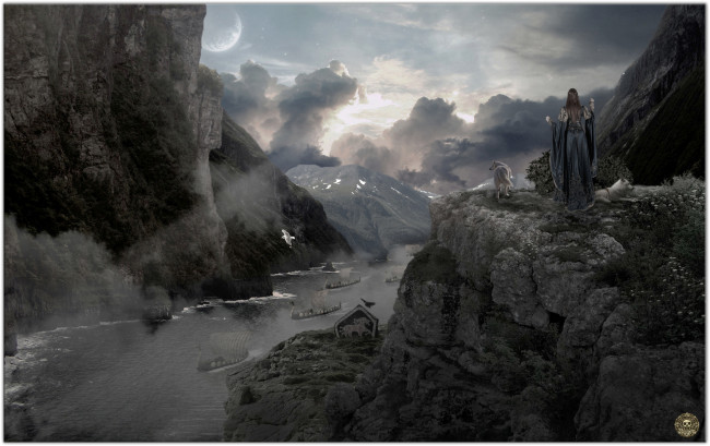 Обои картинки фото фэнтези, пейзажи, восход, фьорд