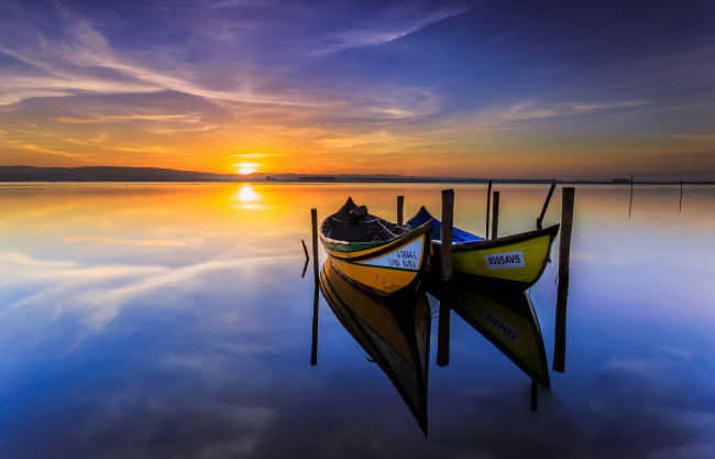 Обои картинки фото корабли, лодки,  шлюпки, горизонт, закат, океан