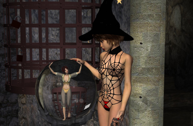 Обои картинки фото 3д графика, праздники , holidays, колдовство, взгляд, сфера, шляпа, девушка, фон