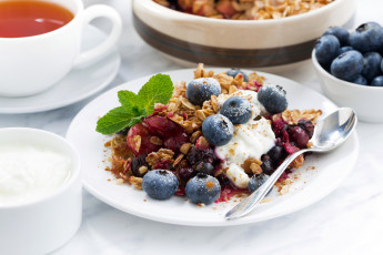 Картинка еда мюсли +хлопья овсянка ягоды голубика