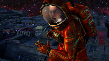 Картинка 3д+графика фантазия+ fantasy астронавт фон взгляд девушка