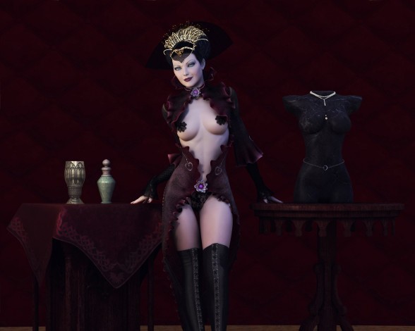 Обои картинки фото 3д графика, фантазия , fantasy, грудь, фон, взгляд, девушка