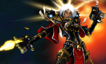 Картинка видео+игры warhammer+40k оружие униформа взгляд фон девушка