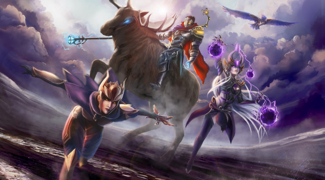 Обои картинки фото видео игры, league of legends, action, league, of, legends, ролевая, онлайн, shyvana, syndra, viktor