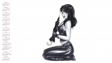 Картинка календари рисованные +векторная+графика зонт взгляд девушка 2018