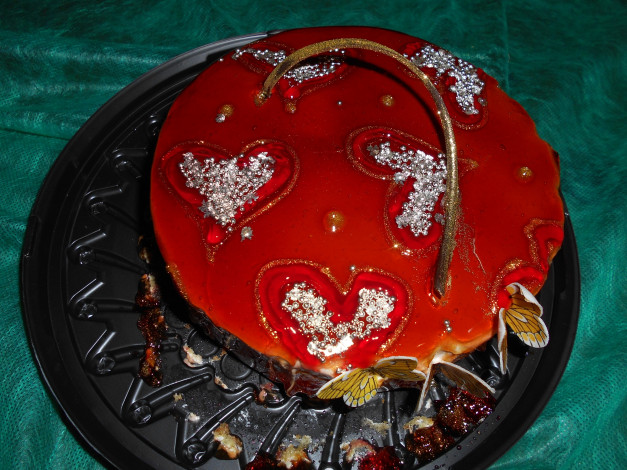 Обои картинки фото торт с сердечками, еда, торты, торт