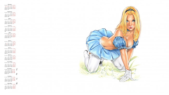 Обои картинки фото календари, рисованные,  векторная графика, взгляд, девушка, 2018