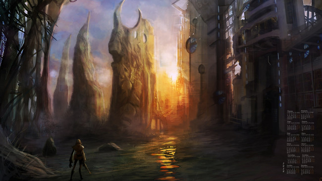 Обои картинки фото календари, фэнтези, человек, 2018, сооружение