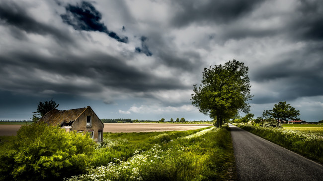 Обои картинки фото природа, дороги, поле, дорога, дом