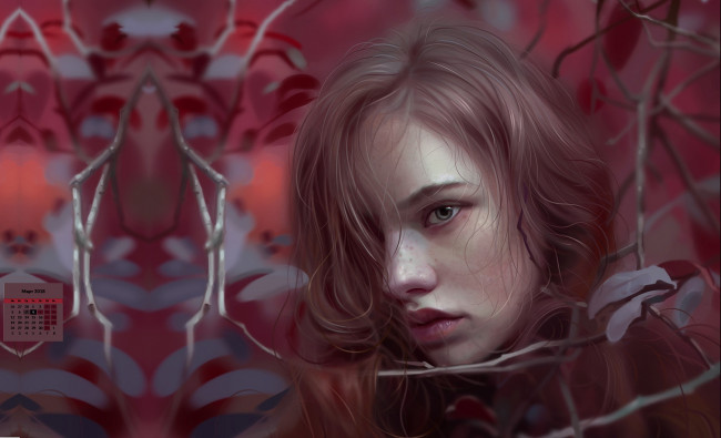 Обои картинки фото календари, фэнтези, девушка, взгляд, 2018