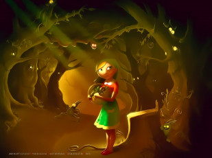 обоя календари, фэнтези, девочка, лес, ночь, растение, деревья, глаза, корзина, calendar, 2020