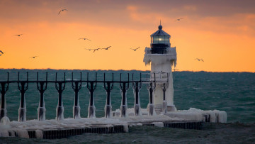 Картинка природа маяки озеро мичиган сша