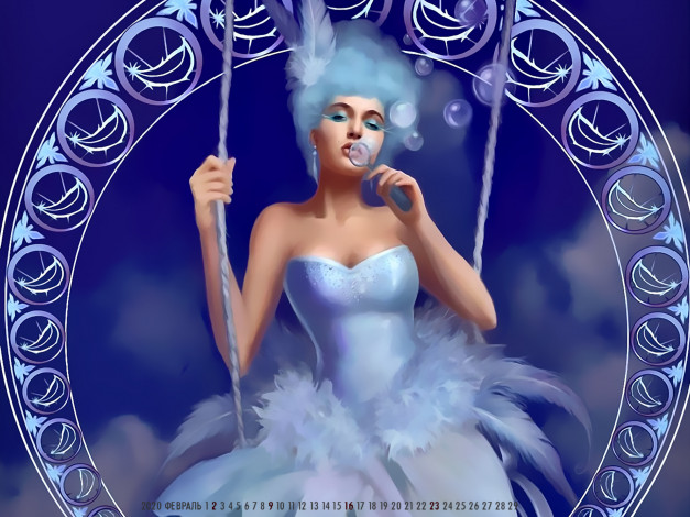 Обои картинки фото календари, фэнтези, 2020, calendar, платье, качели, пузыри, девушка