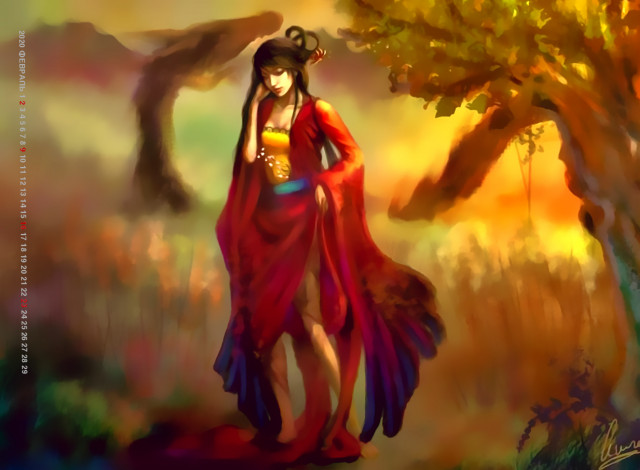 Обои картинки фото календари, фэнтези, девушка, дерево, растение, природа, calendar, 2020