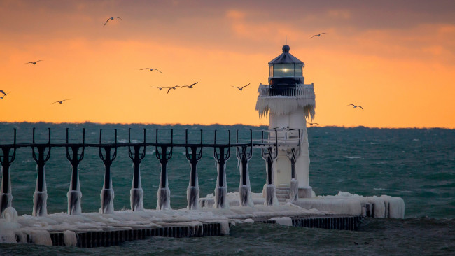 Обои картинки фото природа, маяки, озеро, мичиган, сша