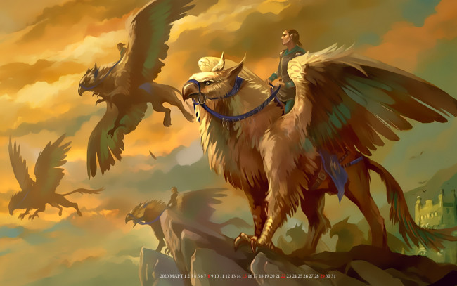 Обои картинки фото календари, фэнтези, животное, существо, крылья, клюв, calendar, 2020