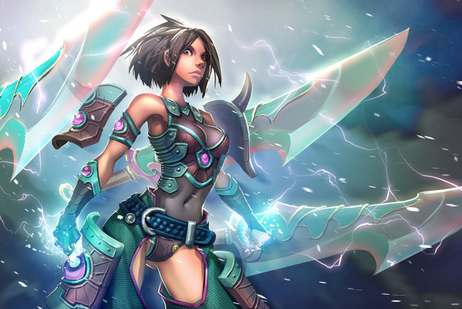 Обои картинки фото видео игры, league of legends, девушка, униформа, взгляд, фон