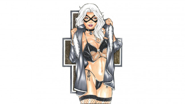 Обои картинки фото рисованное, комиксы, девушка, фон, маска, чулки, бельё, халат