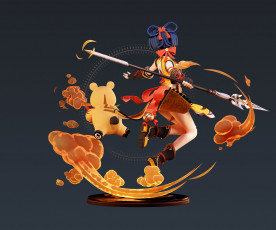 Картинка аниме genshin+impact девушка копье мишка