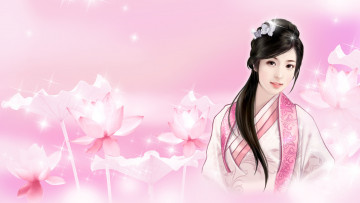 Картинка рисованное люди девушка лотосы